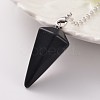 Platinum Tone Brass Dyed & Heated Black Agate Cone Hexagonal Pointed Dowsing Pendulums MAK-M015-01C-2