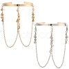 2Pcs 2 Colors Bohemia Style Tassel Alloy Upper Arm Open Cuff Bangles for Women BJEW-CY0001-03A-1