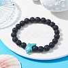 2Pcs 2 Color Synthetic Turquoise Dolphin & Lava Rock Stretch Bracelets Set BJEW-JB09838-5