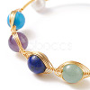 Mixed Stone & Natural Pearl Beads Wire Wrapped Cuff Bangle BJEW-JB07507-4