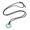 Natural Green Aventurine Ring Pendant Necklace with Waxed Cords NJEW-R262-01B-09-2