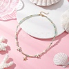 Dyed Natural Agate Faceted Round and Natural Cultured Freshwater Pearl & Starfish Synthetic Turquoise Beaded Brass Starfish Pendant Necklaces for Women NJEW-JN05496-02-1