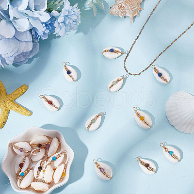 3 Bags 7 Styles Natural Cowrie Shell Copper Wire Wrapped Pendants FIND-ME0002-52-1