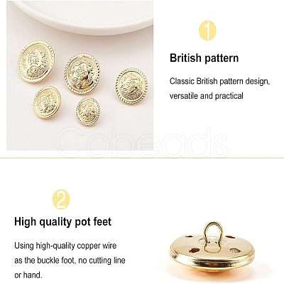 Olycraft 50Pcs 5 Style 4-Hole Brass Buttons BUTT-OC0001-18-1