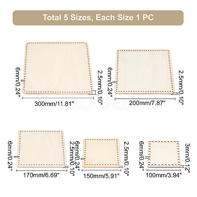 5Pcs 5 Style Wooden Crochet Basket Base WOOD-PH0009-43-1