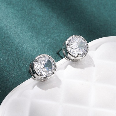 Brass Micro Pave Clear Cubic Zirconia Stud Earrings EJEW-C174-02H-P-1