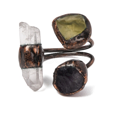 Natural Fluorite & Quartz Crystal Irregular Nugget Open Cuff Ring RJEW-I082-07R-02A-1