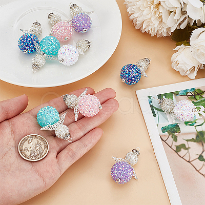 10Pcs 5 Colors Resin Rhinestone & Acrylic Pendants PALLOY-GO00035-1