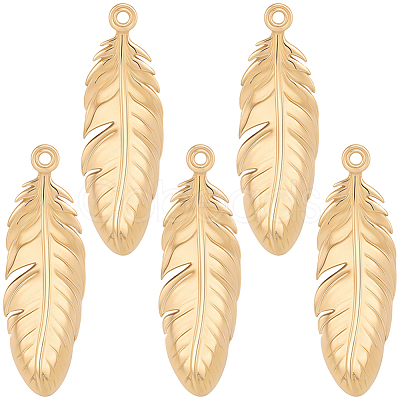 10Pcs 304 Stainless Steel Feather Pendants STAS-BBC0009-99-1