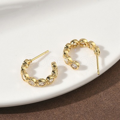 Brass Micro Pave Clear Cubic Zirconia Stud Earrings EJEW-G452-07G-1