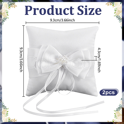 Square Polyester with Plastic Pearl Flower Wedding Finger Ring Display Pillow RDIS-WH0016-24A-1