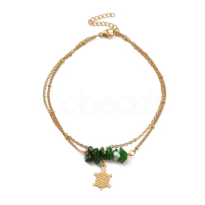 Dyed Natural Shell Chips Charms Anklet AJEW-G049-01G-02-1