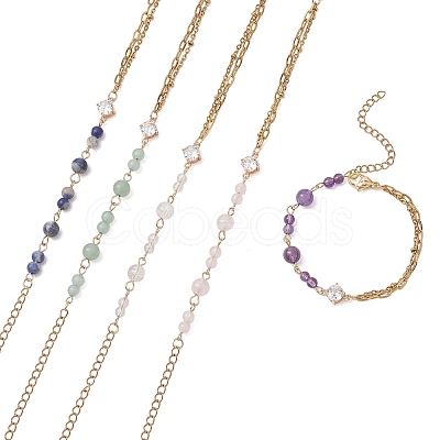 Round Natural Gemstone Beads Link Bracelets BJEW-JB13488-1