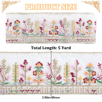5 Yards Polyester Embroidery Flower Ribbon OCOR-CY0001-17B-1