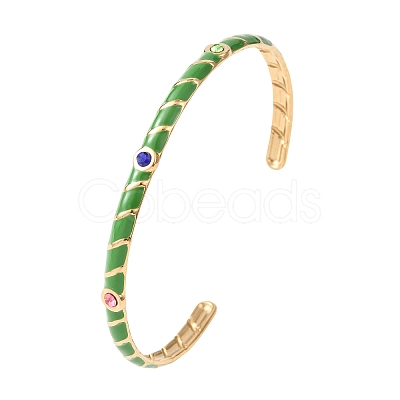 304 Stainless Steel Enamel Cuff Bangles for Women BJEW-H637-02A-G-1