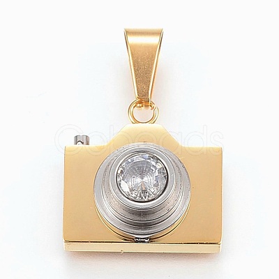 304 Stainless Steel Cubic Zirconia Pendants STAS-F168-34G-1