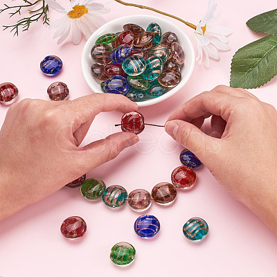 60Pcs 6 Colors Handmade Gold Sand Lampwork Beads LAMP-BT0001-01-1