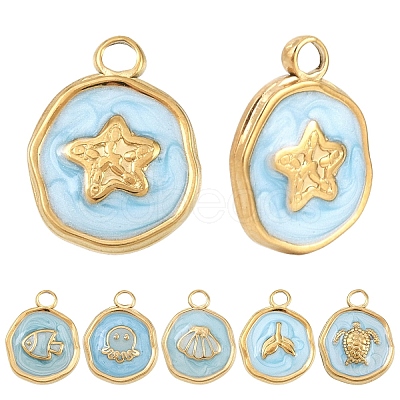 6Pcs 6 Styles 304 Stainless Steel Pendants STAS-YW0011-12G-1