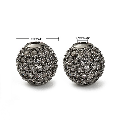 CZ Brass Micro Pave Grade AAA Clear Color Cubic Zirconia Round Beads LS-KK-O065-8mm-05B-NR-1