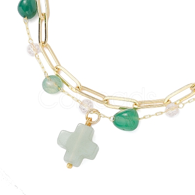 Natural Green Agate Beads Multi-layered Bracelets BJEW-JB12217-01-1