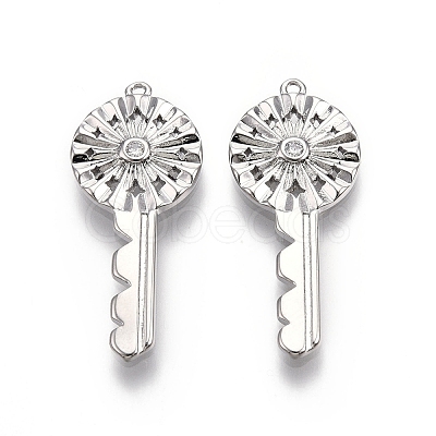 Key Brass Micro Pave Clear Cubic Zirconia Pendants KK-G436-23P-1