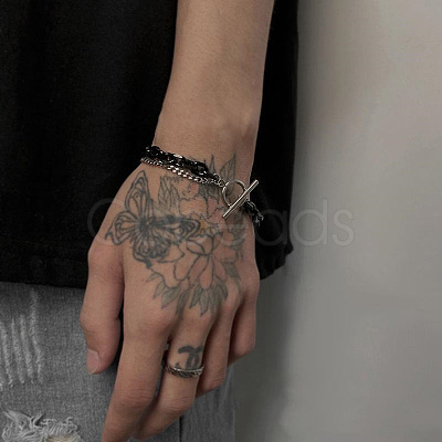 Two Tone 201 Stainless Steel Curb Chain & Cable Chain Double Layers Bracelets for Women Men FS-WGC755C-03-1