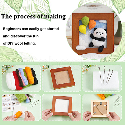 Olycraft 2 Sets 2 Style Panda Photo Frame Needle Felting Kit for Beginners DIY-OC0012-05-1