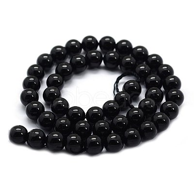 Natural Black Tourmaline Beads Strands G-G763-01-12mm-A-1