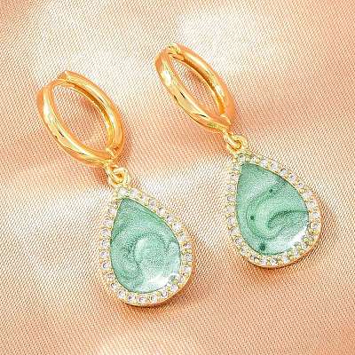 Brass Micro Pave Cubic Zirconia Hoop Dangle Earrings KK-CBA8324-11G-04-1