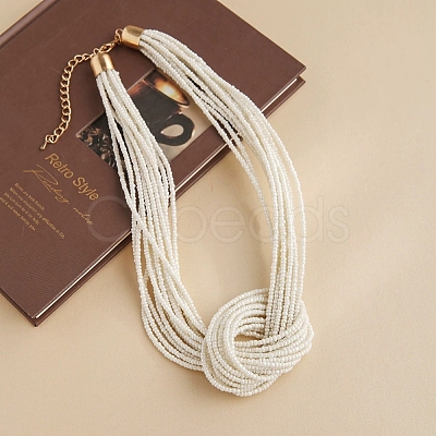 Bohemia Style Glass Seed Bead Multi-strand Necklaces NJEW-H063-02G-1