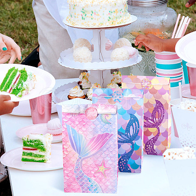 12Pcs 3 Styles Folding Mermaid Tail Print Paper Candy Gift Bags ABAG-TA0001-34-1