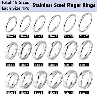 18Pcs 18 Styles 201 Stainless Steel Finger Rings RJEW-SC0001-37P-1