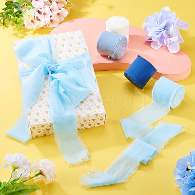 4 Rolls 4 Colors Frayed Polyester Ribbon OCOR-TA0002-87C-1