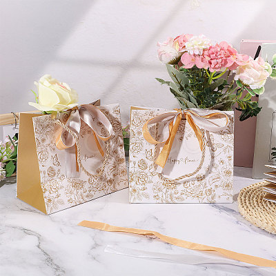 Floral Printed Paper Gift Tote Bags ABAG-WH0044-82C-1