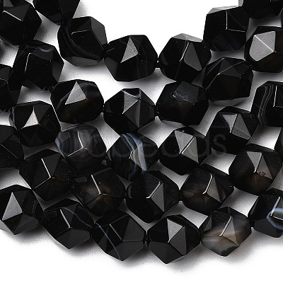 Natural Black Banded Agate/Striped AgateBeads Strands G-Z119-A03-02-1