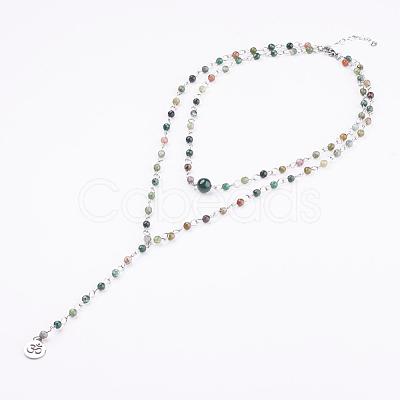 Natural Indian Agate Lariat Necklaces NJEW-JN01961-01-1