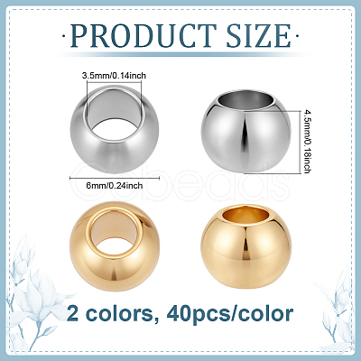 80Pcs 2 Colors 304 Stainless Steel Beads STAS-PH0006-76-1
