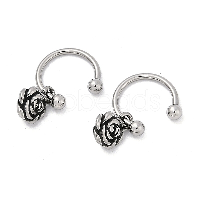 Rose Flower 316 Surgical Stainless Steel Dangle Half Hoop Earrings for Women EJEW-G416-45AS-1