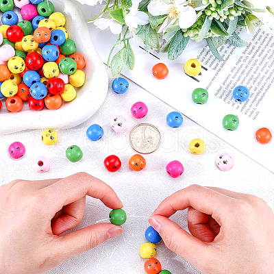 200Pcs Spray Painted Natural Wood Beads WOOD-GF0002-20-1