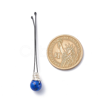 Eco-Friendly Copper Wire Wrapped Round Gemstone Hair Bobby Pin OHAR-JH00025-02-1