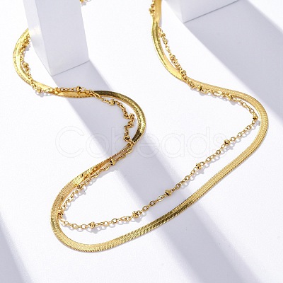 304 Stainless Steel Double Layered Necklaces NJEW-U028-01G-1