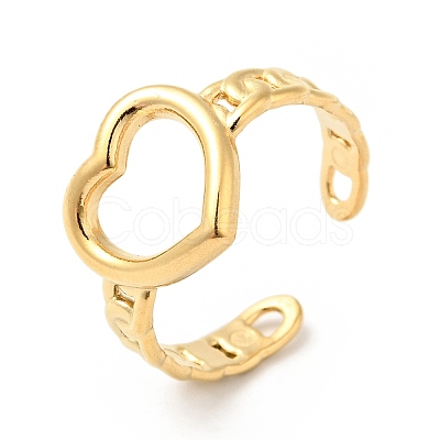 Ion Plating(IP) 304 Stainless Steel Heart Open Cuff Ring for Women RJEW-I085-11G-1