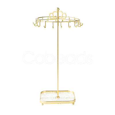 Rotatable Crown Iron Necklace Display Stands with Trays PW-WG5F7B2-01-1