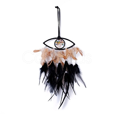 Handmade Eye & Tree of Life Woven Net/Web with Feather Wall Hanging Decoration HJEW-K035-02-1