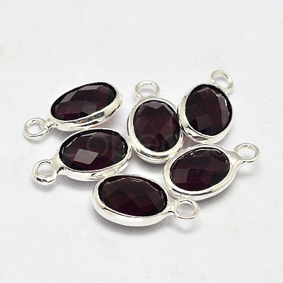 Oval Faceted Silver Tone Brass Glass Charms GLAA-O015-13S-1