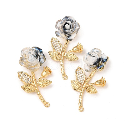 Brass Micro Pave Clear Cubic Zirconia with Resin Pendants KK-G543-21G-1