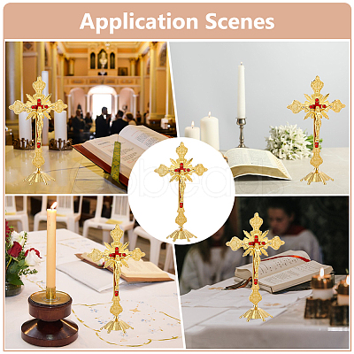 Religion Alloy Crucifix Cross Statue Display Decorations DJEW-WH0043-92-1