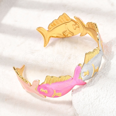 Ocean 304 Stainless Steel Enamel Fish Open Cuff Bangles for Women SA-CBA1A30-02A-G-1