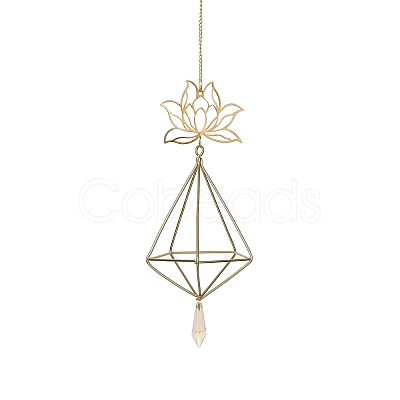 Quartz Crystal & Brass Pendant Decorations HJEW-M007-01G-1