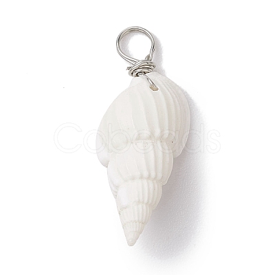 Natural Trumpet Shell Pendants PALLOY-JF02682-02-1